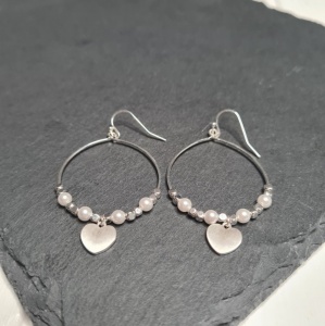 Pearl & Heart Hoop Earrings - Silver